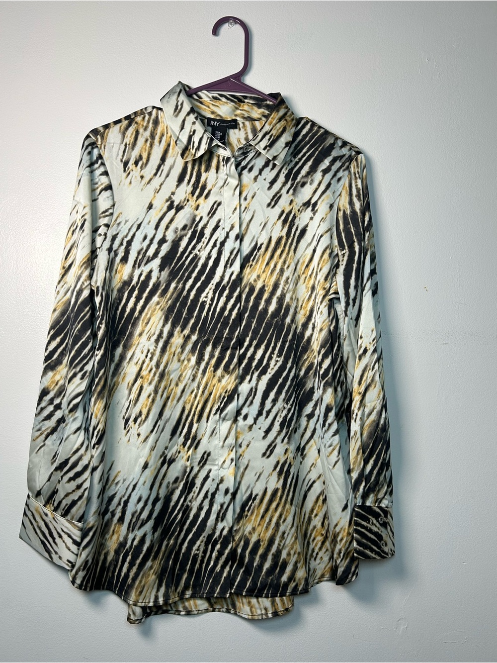 Jones New York Button Up Animal Print Blouse Size M 70s Disco Cocktail Business